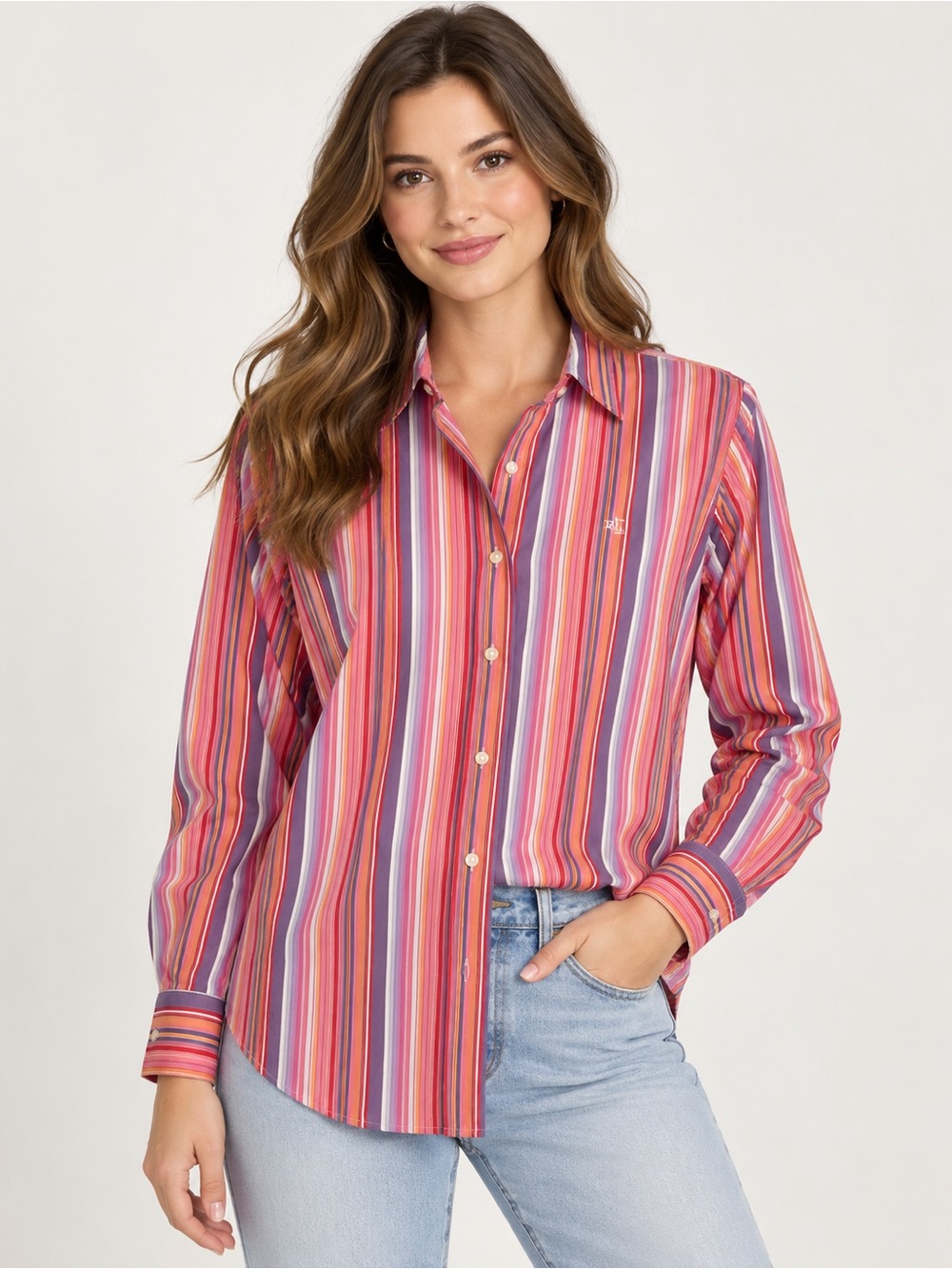 Lauren Ralph Lauren Striped Cotton Button Up Shirt Size L